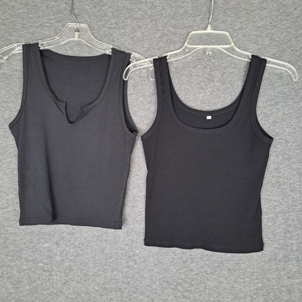 Women's Black Crop Top Tank Ribbed Small Lot of 2